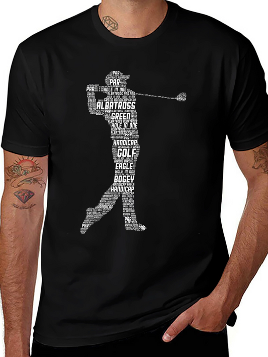Golf Word Art Tee - Unique Golfer Silhouette T-Shirt