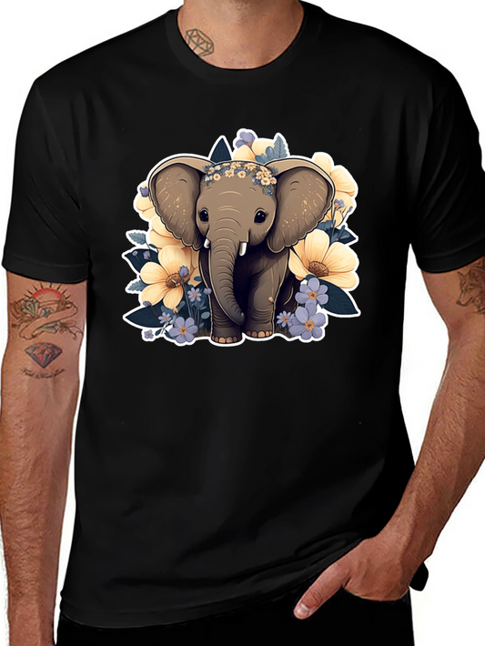 Cute Elephant & Flowers Graphic Tee - Stylish Comfort