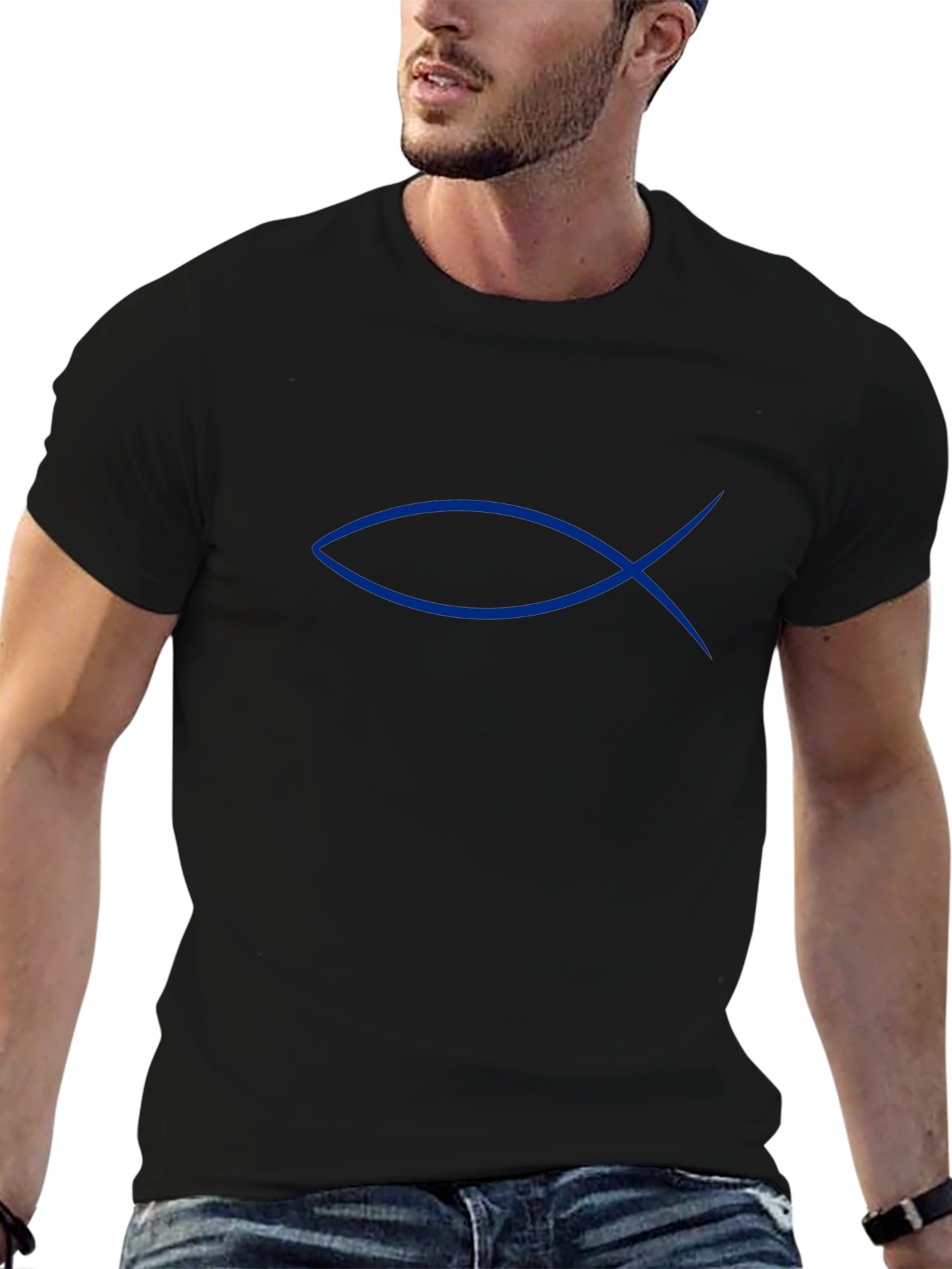 Blue Ichthys Symbol Black T-Shirt