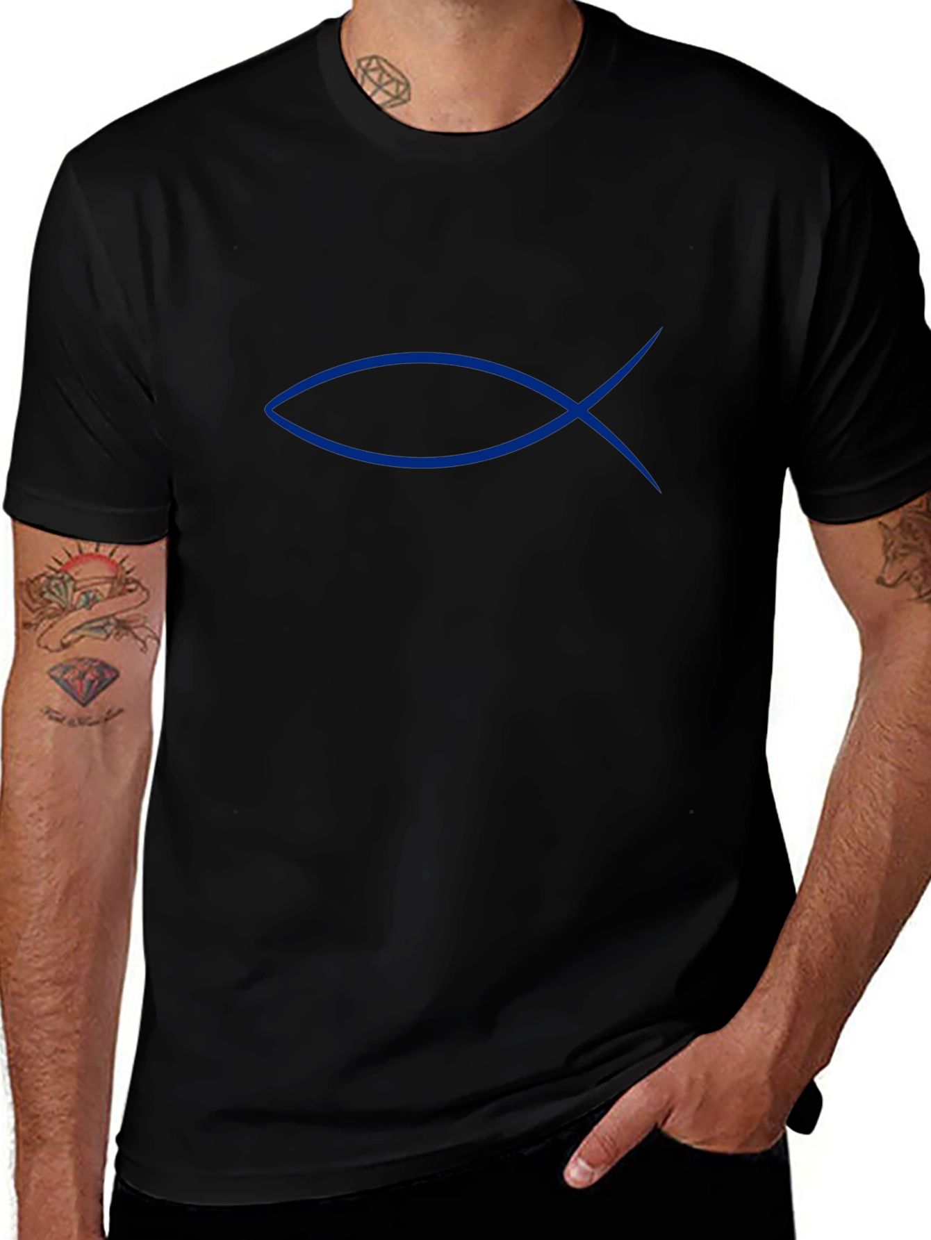 Blue Ichthys Symbol Black T-Shirt