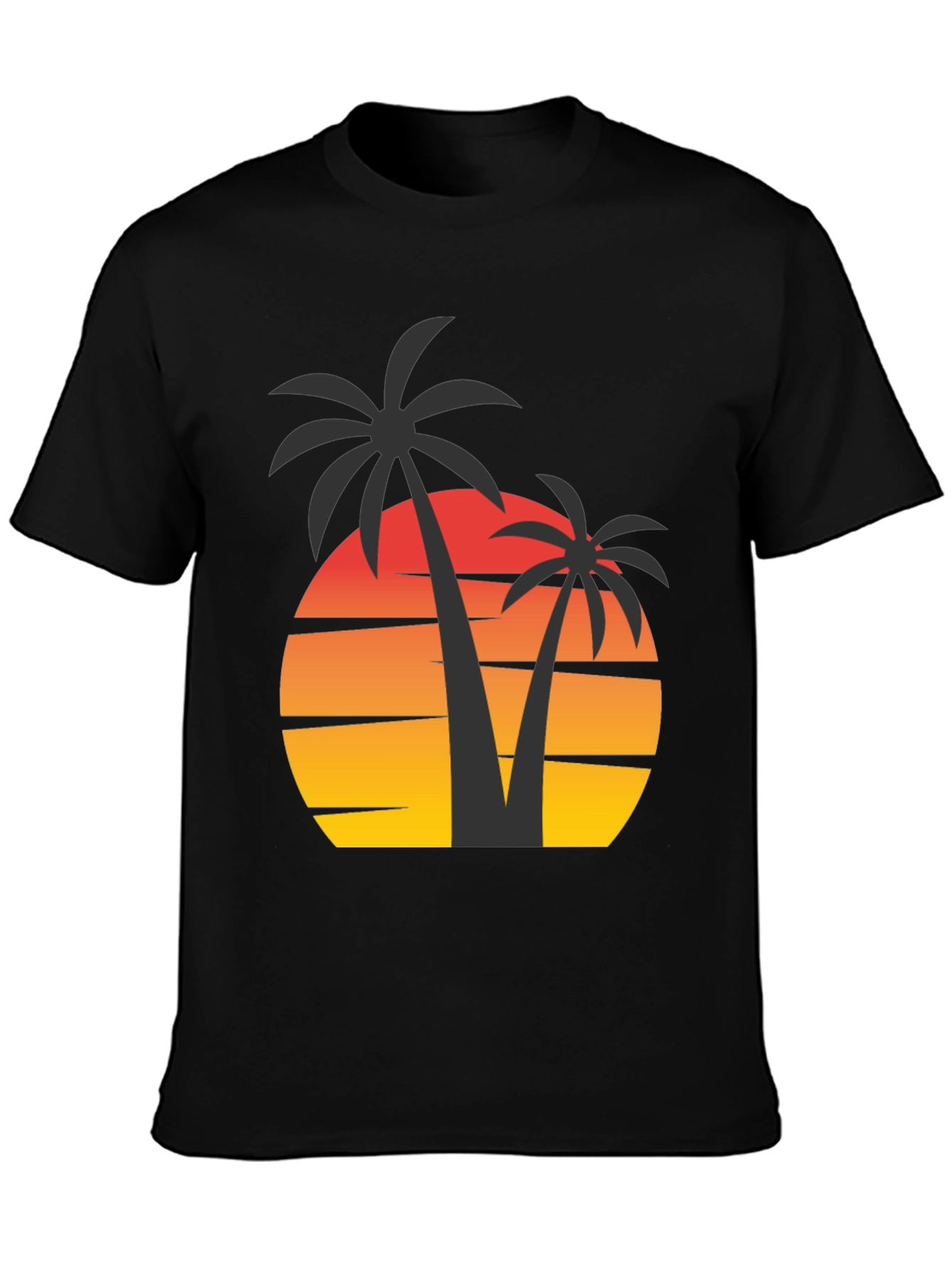 Sunset Palm Tree Graphic Tee - Black