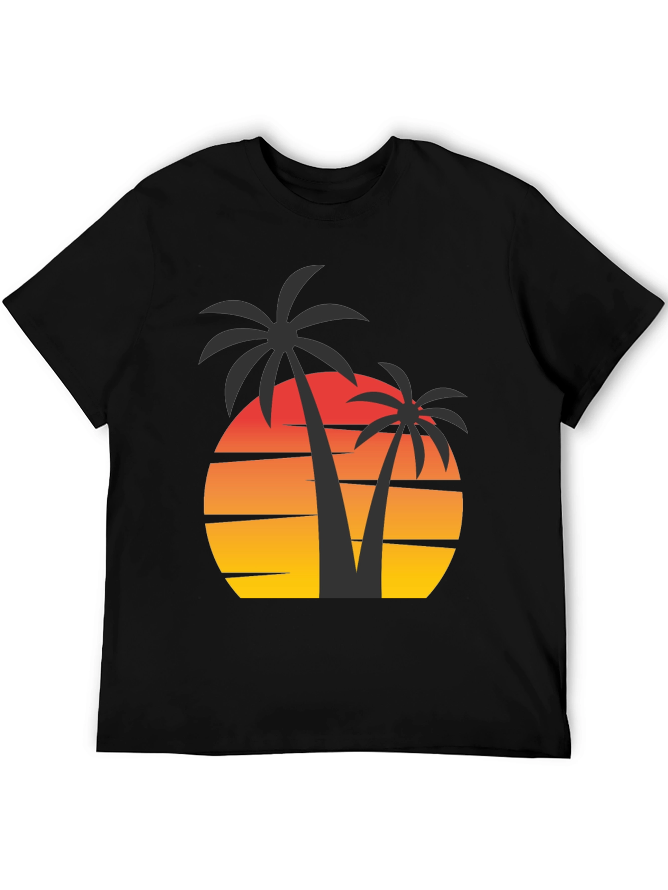 Sunset Palm Tree Graphic Tee - Black