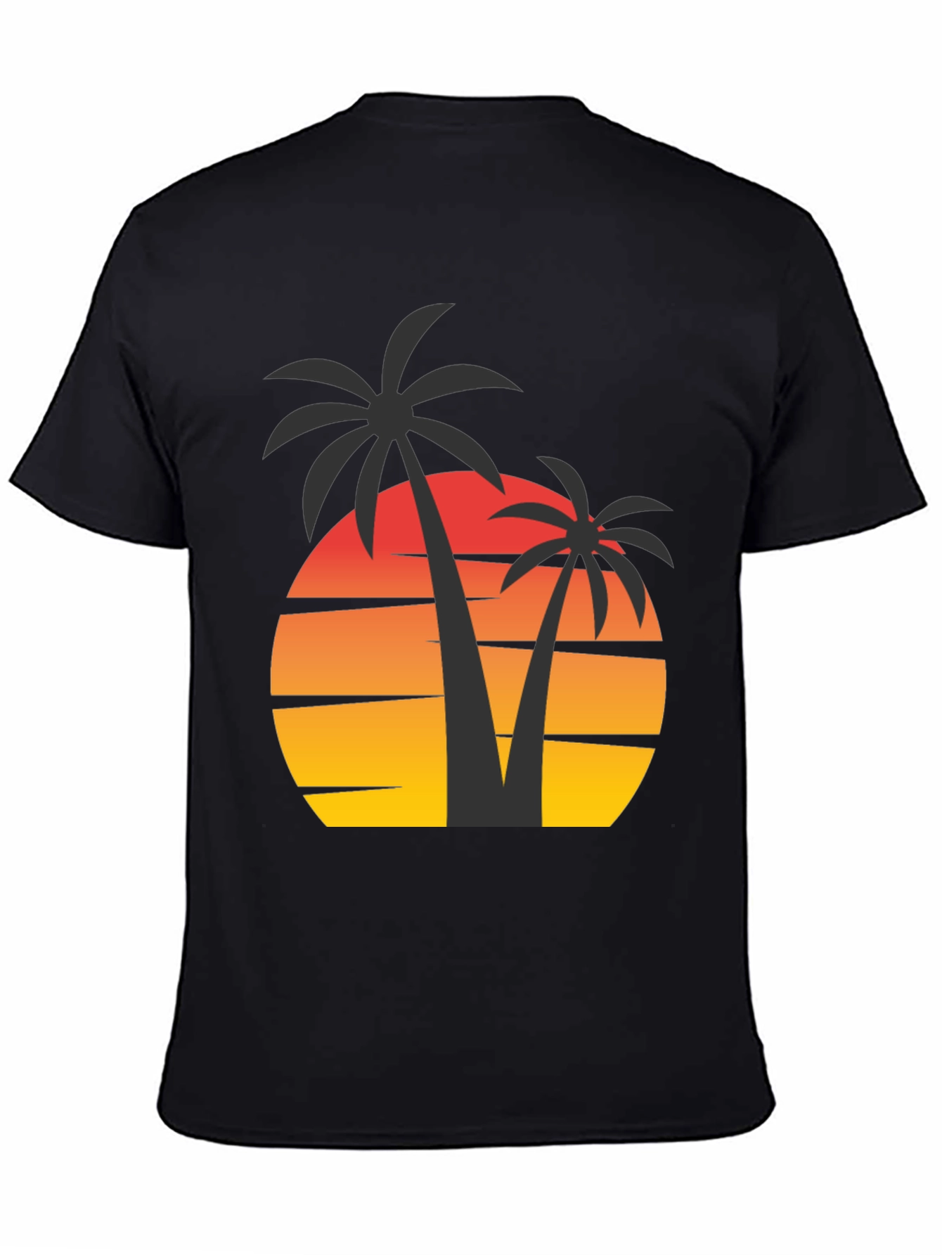 Sunset Palm Tree Graphic Tee - Black