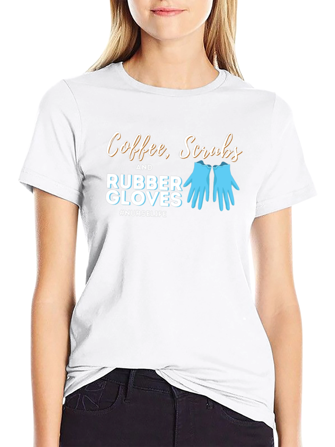 Nurse Life T-Shirt - Coffee Scrubs Rubber Gloves Tee