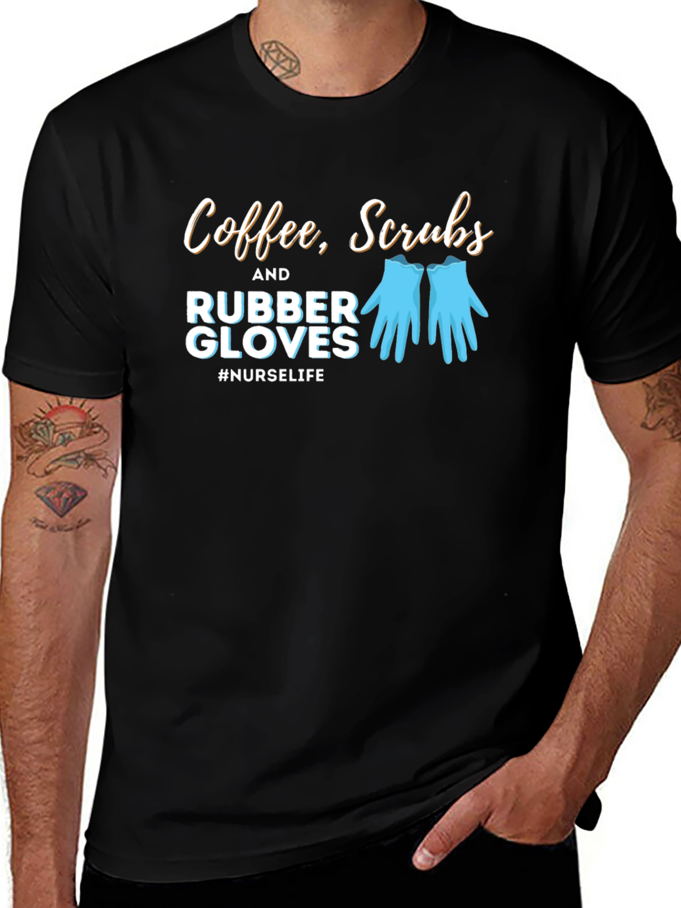 Nurse Life T-Shirt - Coffee Scrubs Rubber Gloves Tee