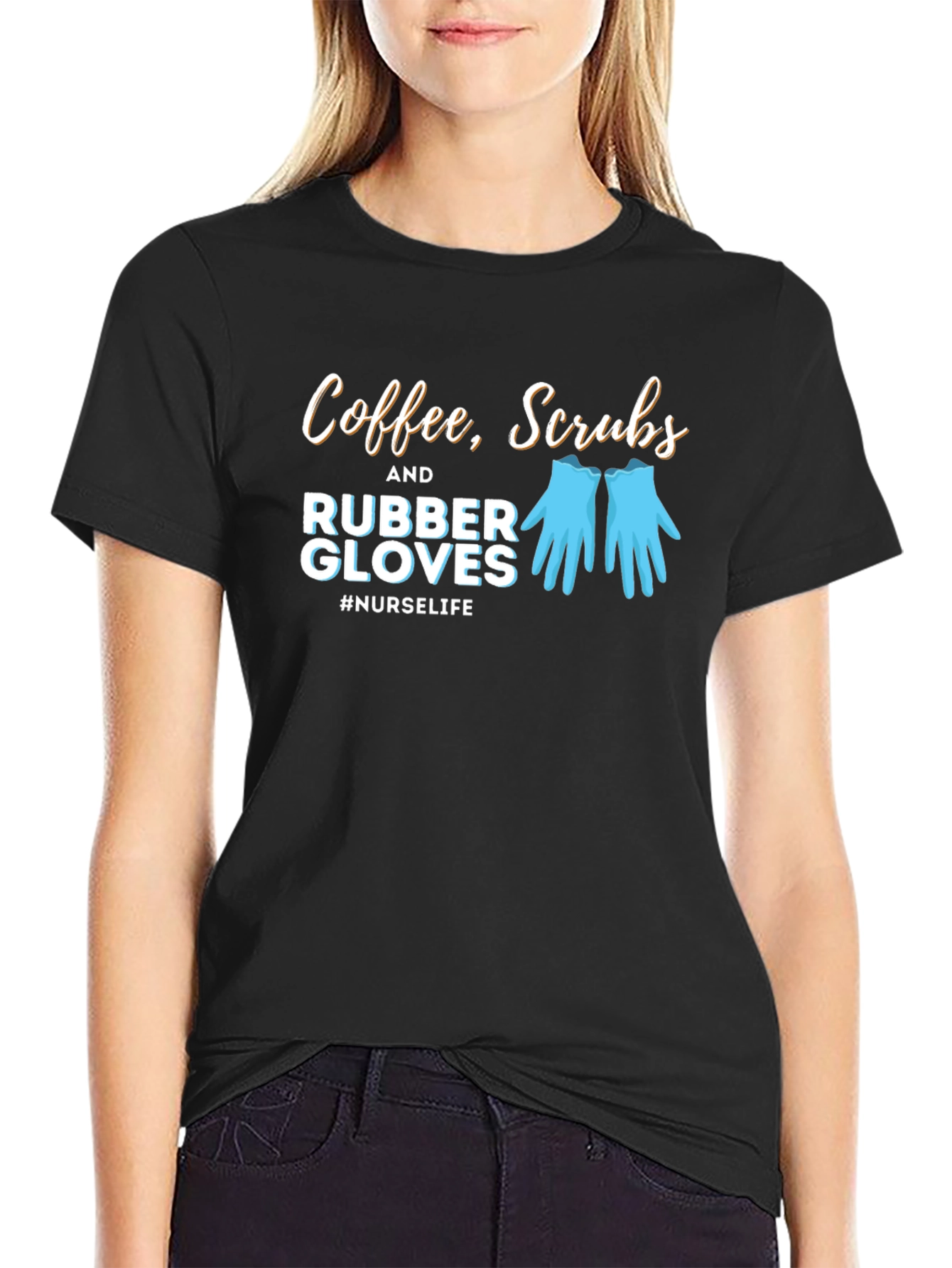 Nurse Life T-Shirt - Coffee Scrubs Rubber Gloves Tee