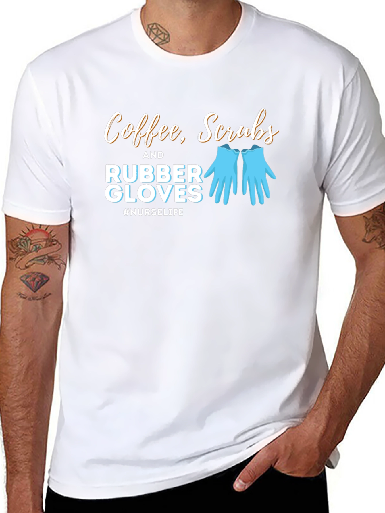 Nurse Life T-Shirt - Coffee Scrubs Rubber Gloves Tee