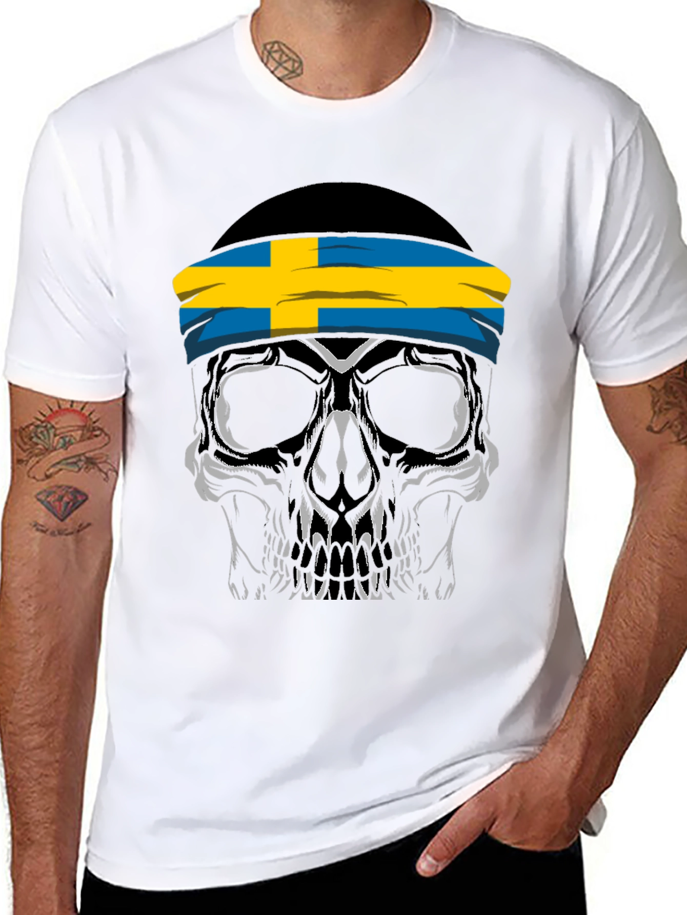 Skull Sweden Flag Headband Black T-Shirt