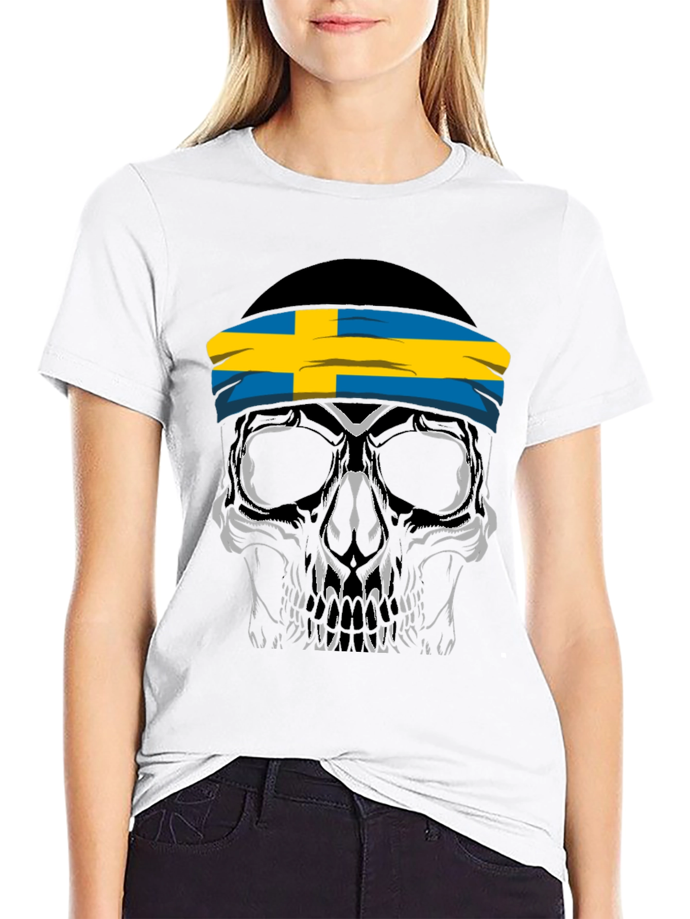 Skull Sweden Flag Headband Black T-Shirt