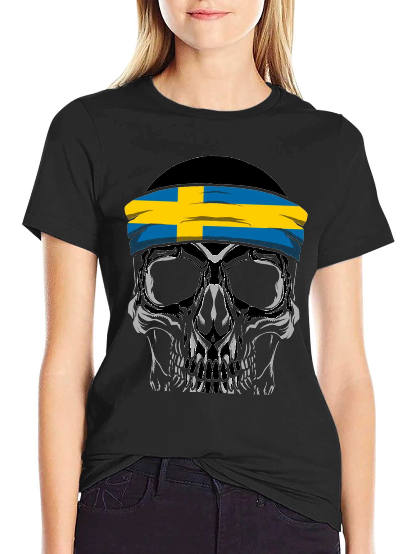 Skull Sweden Flag Headband Black T-Shirt
