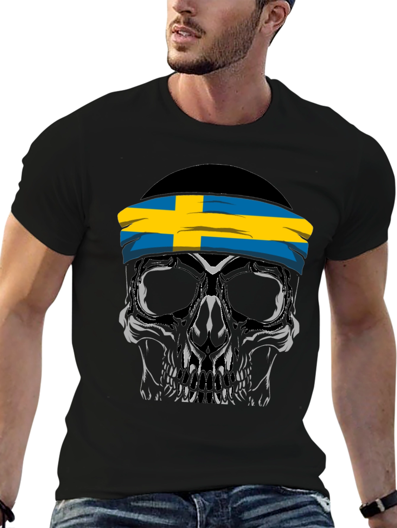 Skull Sweden Flag Headband Black T-Shirt