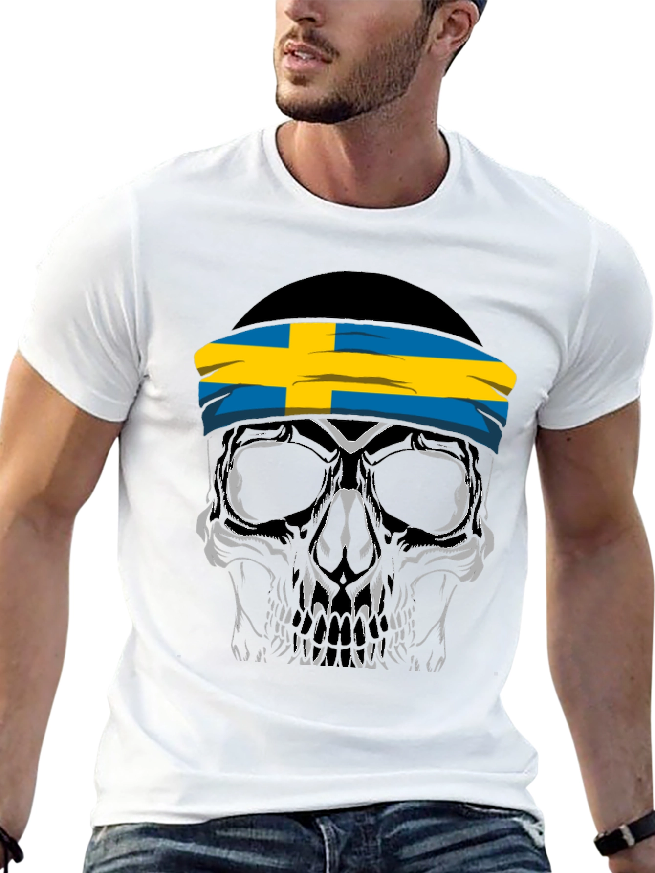 Skull Sweden Flag Headband Black T-Shirt