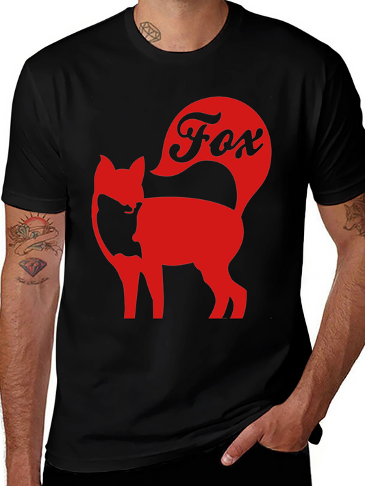 Red Fox Graphic Tee - Black Cotton Blend Casual Shirt