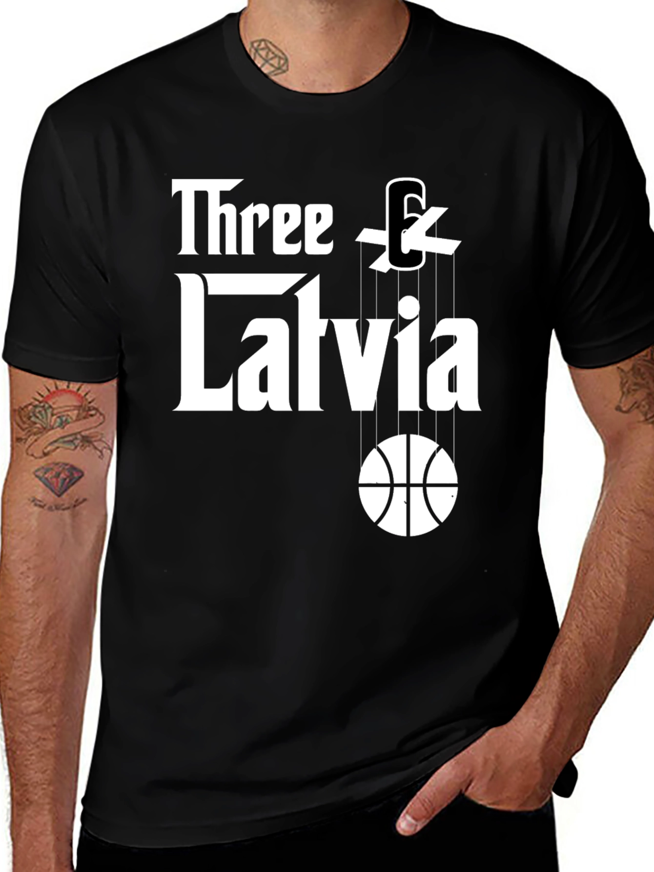 Three & Latvia Basketball Godfather-Style T-Shirt