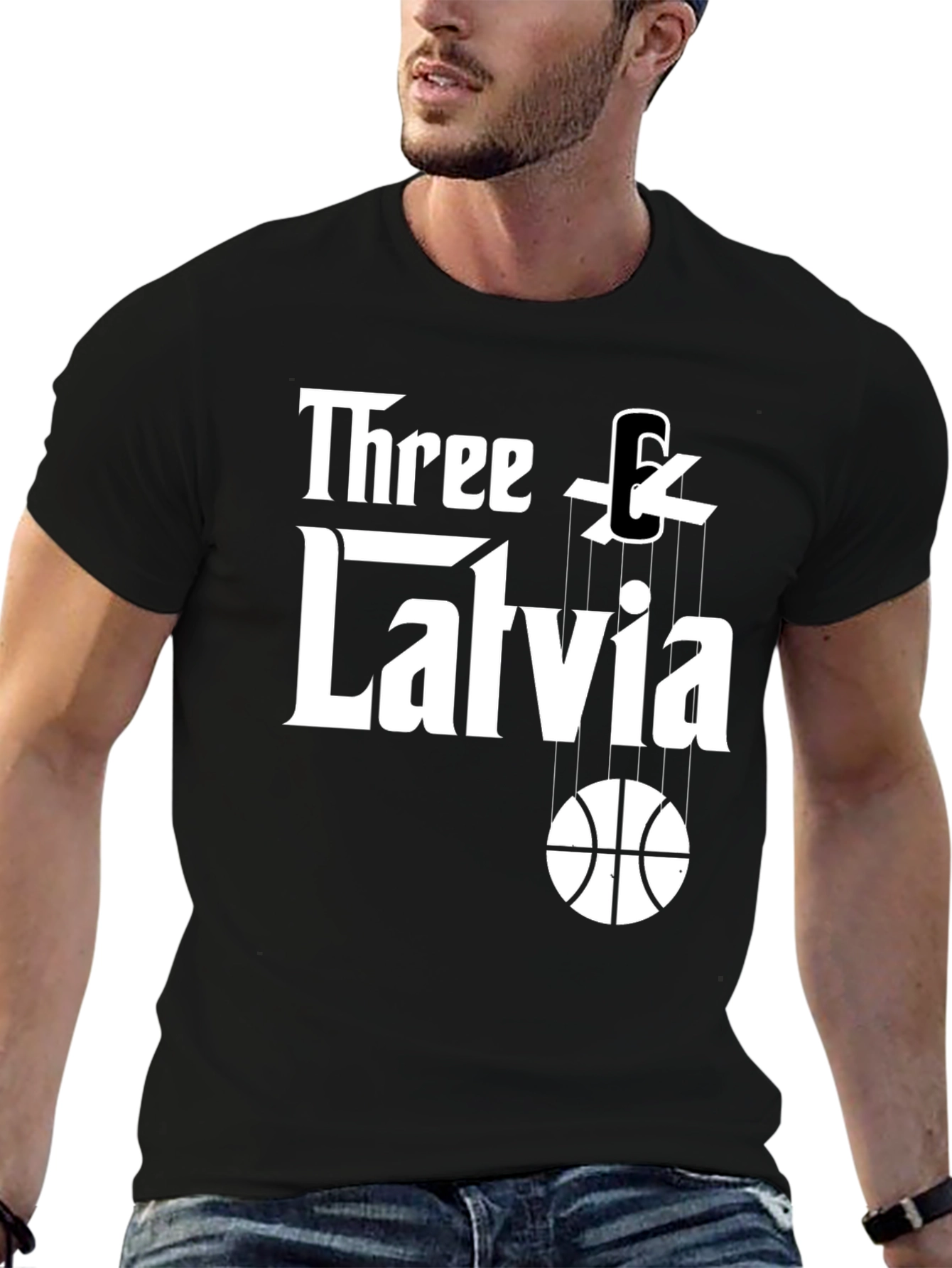 Three & Latvia Basketball Godfather-Style T-Shirt