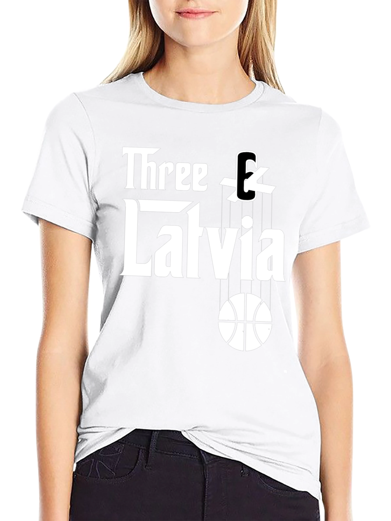 Three & Latvia Basketball Godfather-Style T-Shirt