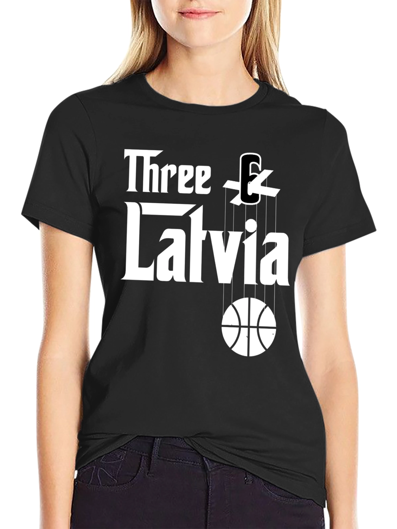 Three & Latvia Basketball Godfather-Style T-Shirt