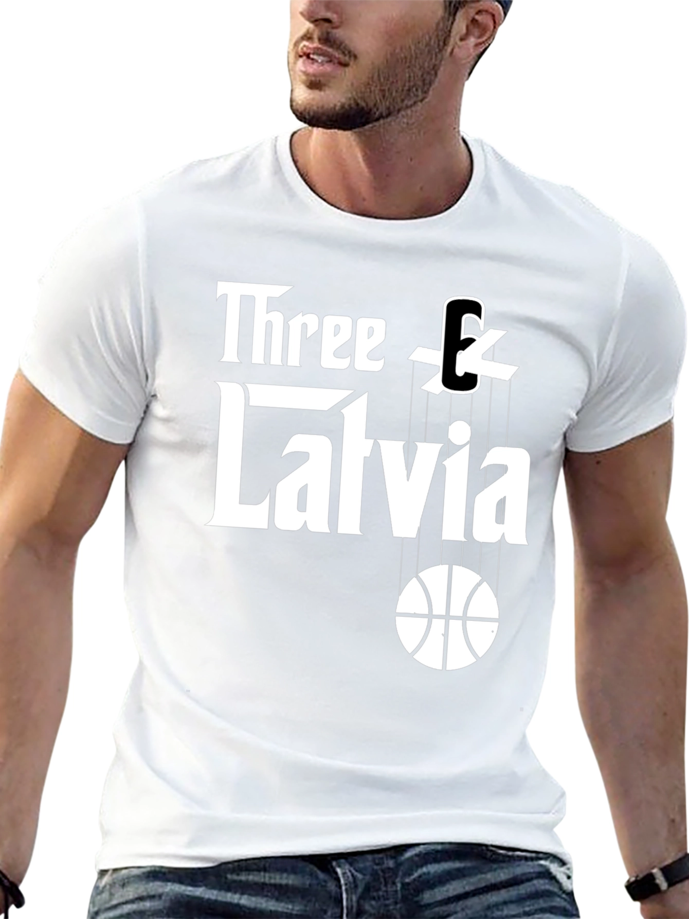 Three & Latvia Basketball Godfather-Style T-Shirt