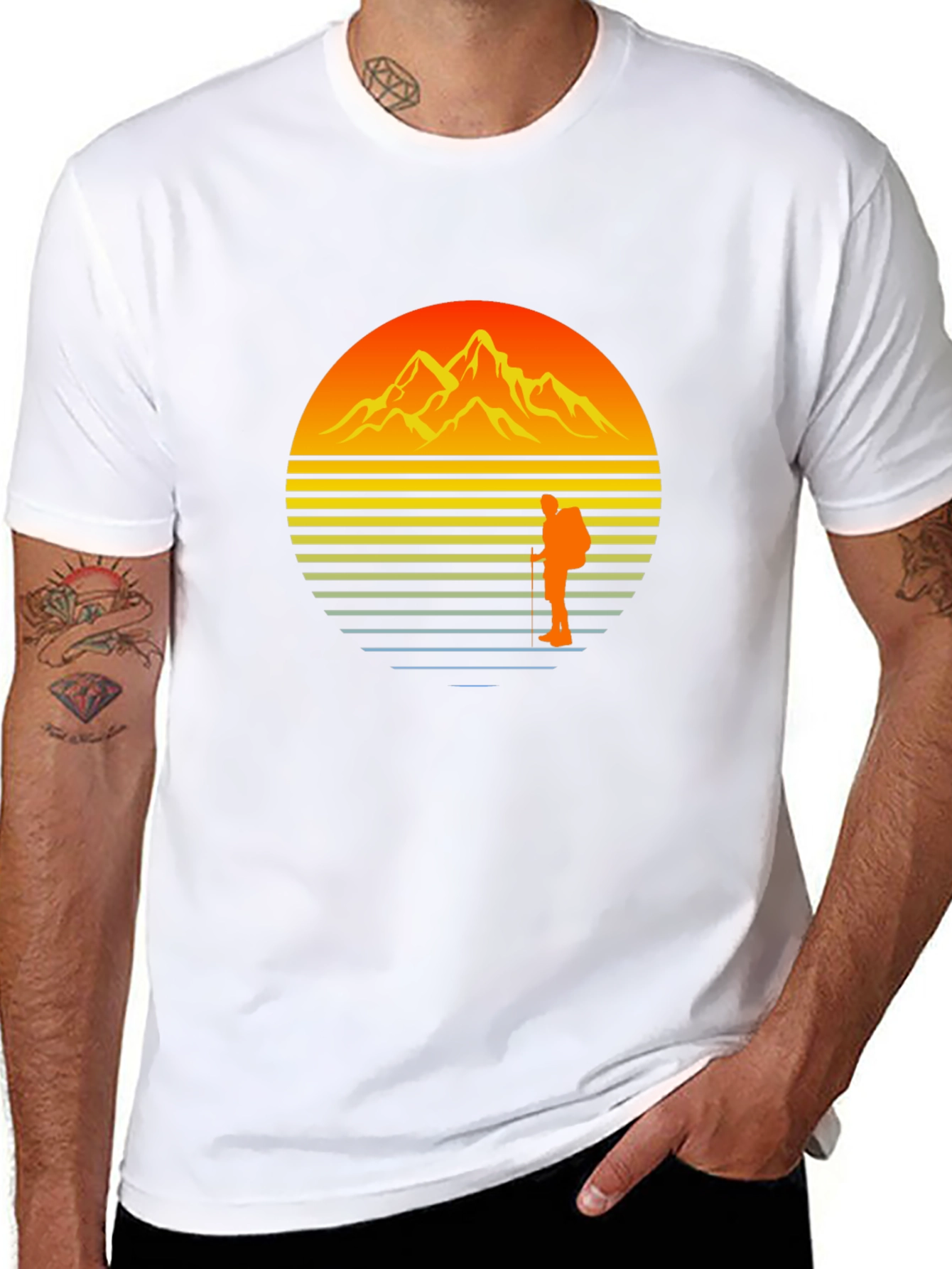 Sunset Mountain Hiker Graphic Tee - Black