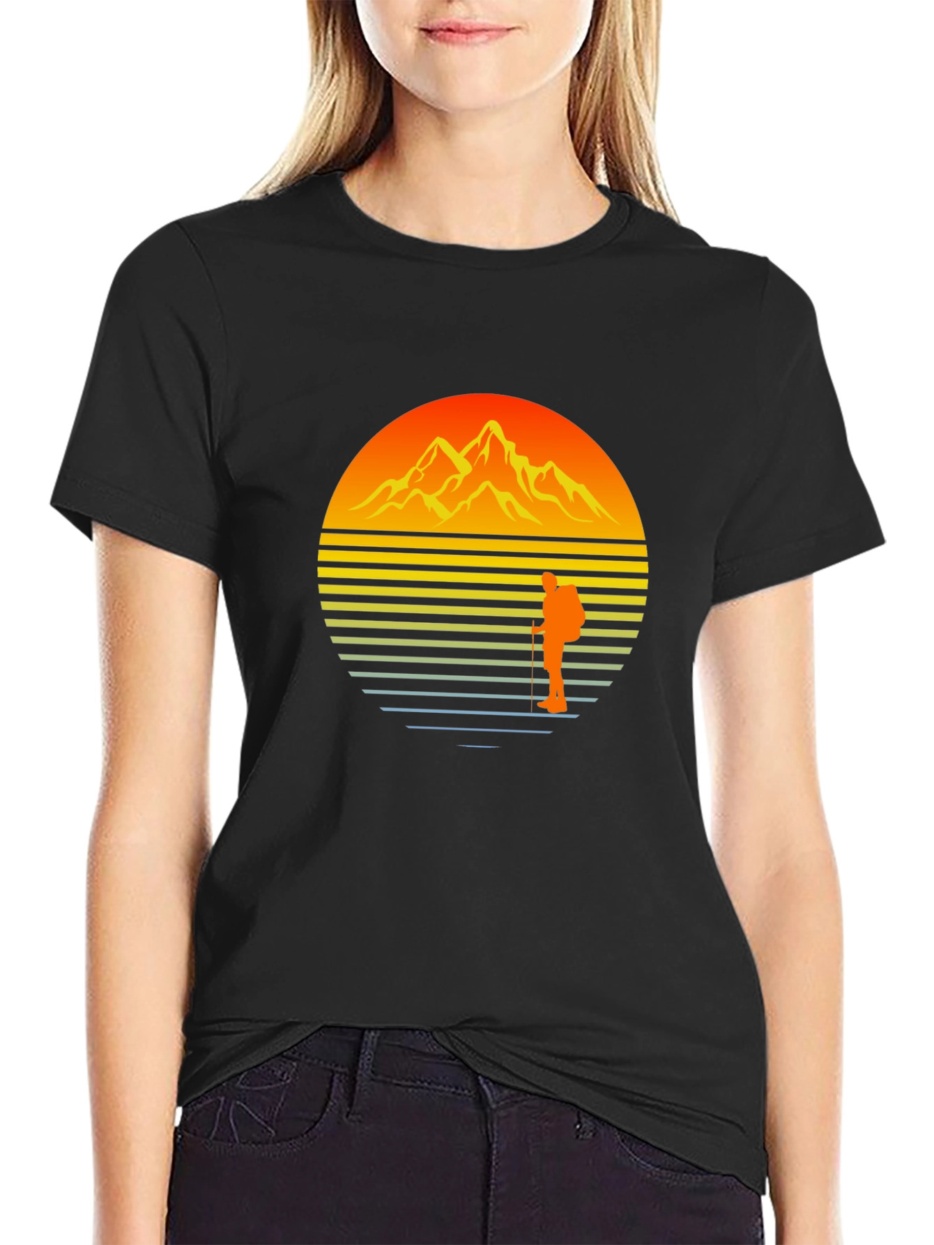 Sunset Mountain Hiker Graphic Tee - Black