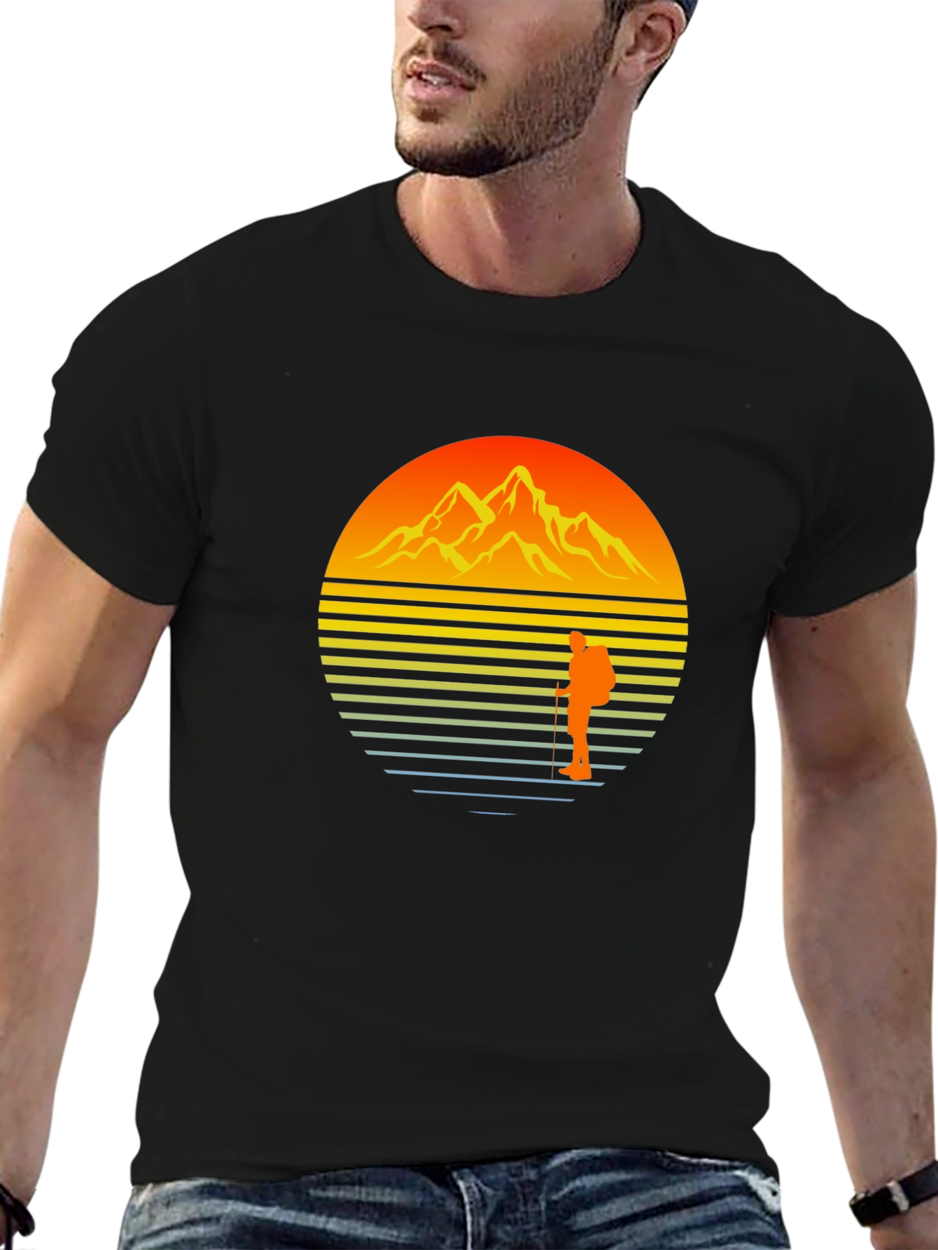 Sunset Mountain Hiker Graphic Tee - Black