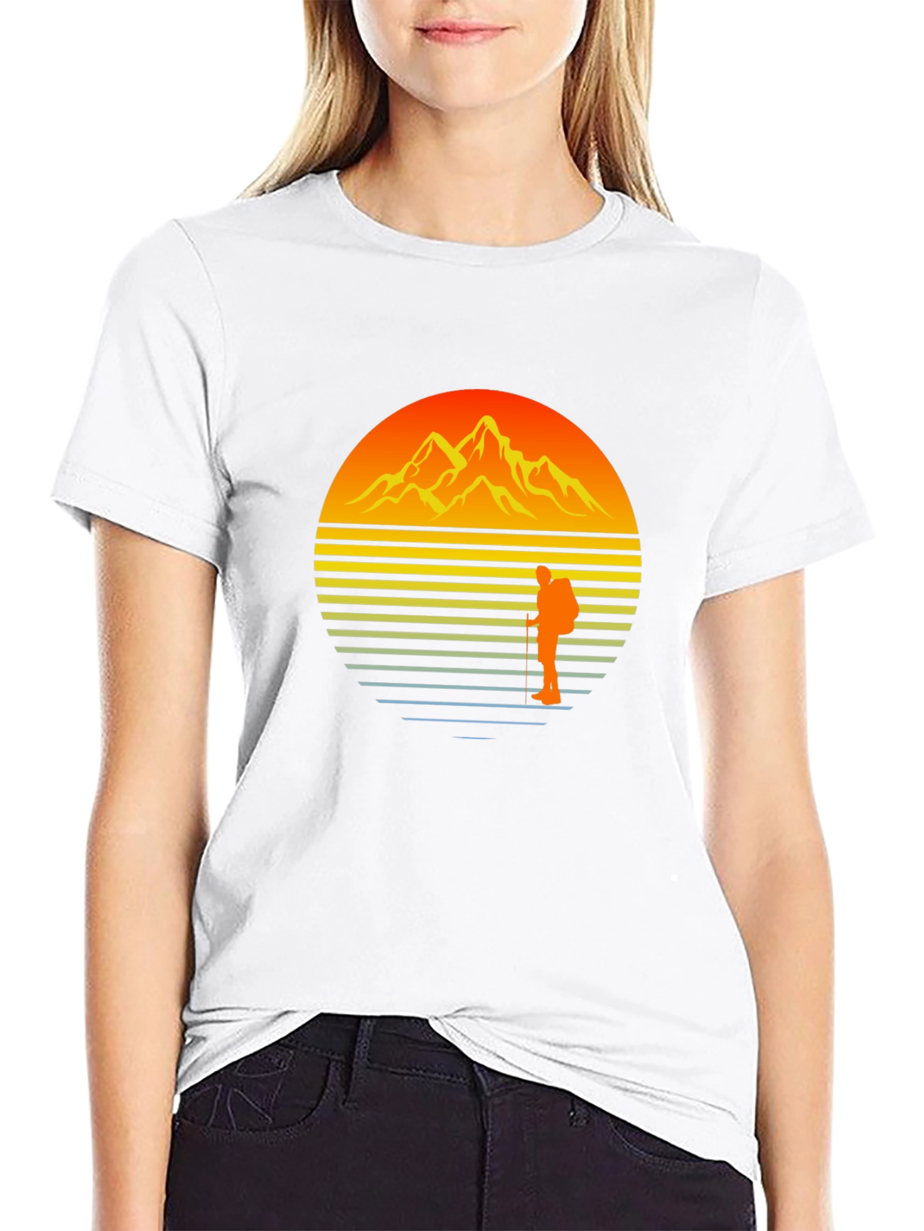 Sunset Mountain Hiker Graphic Tee - Black