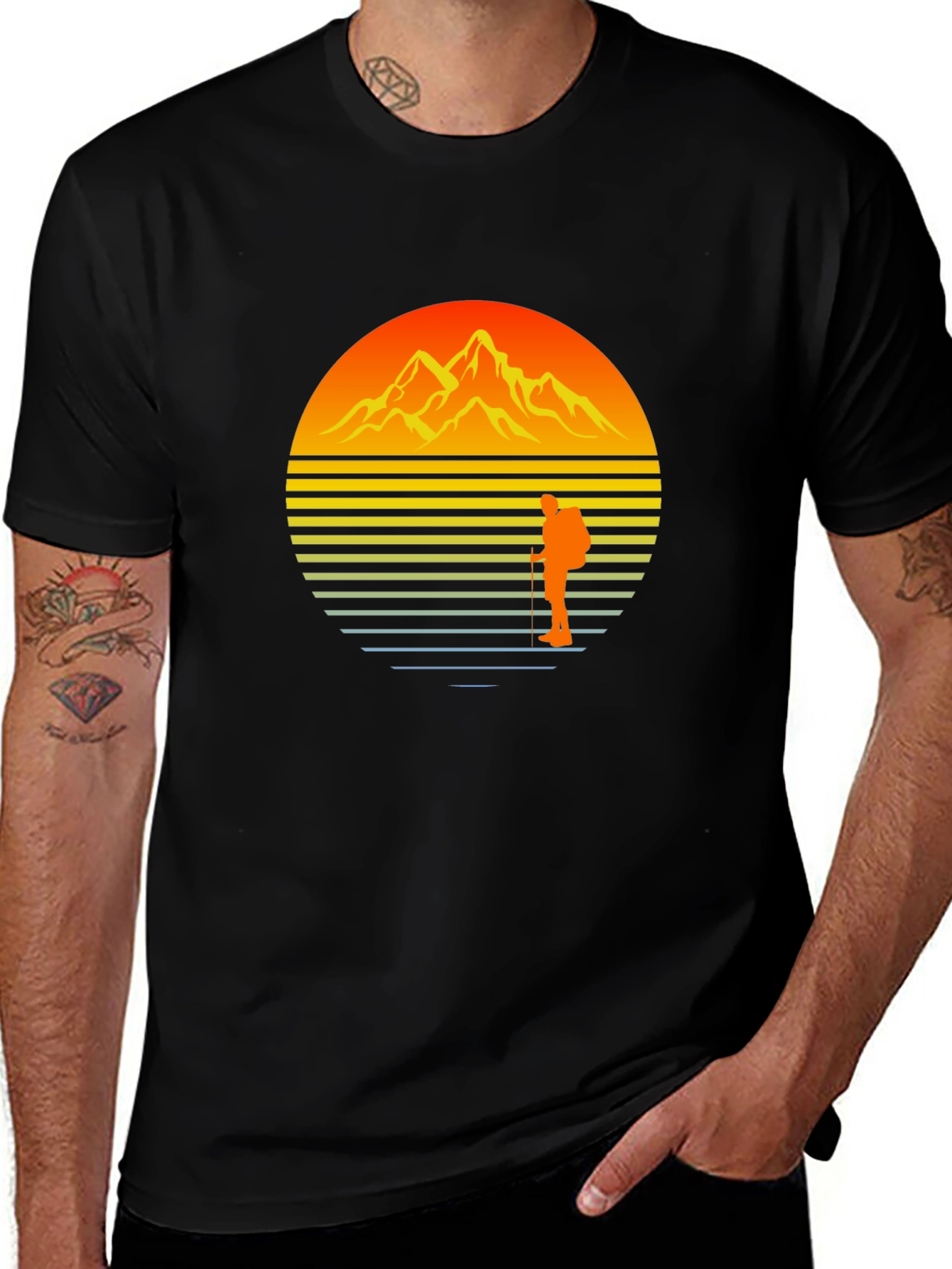 Sunset Mountain Hiker Graphic Tee - Black