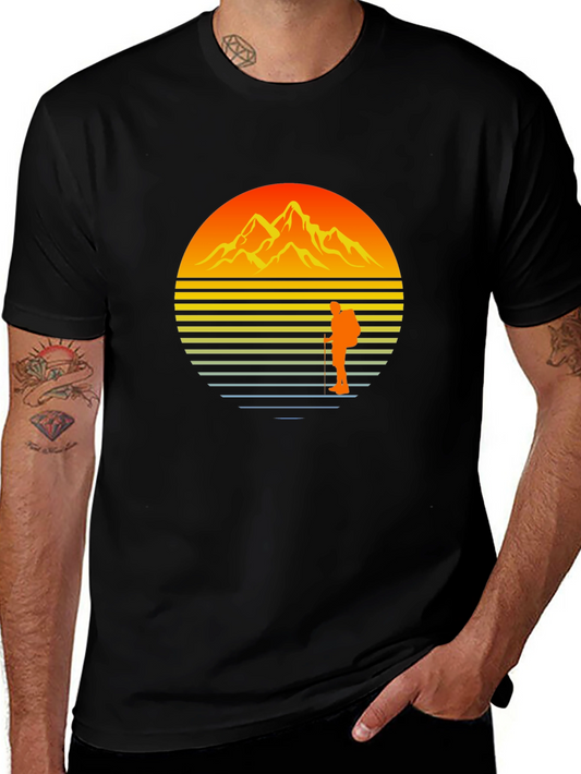 Sunset Mountain Hiker Graphic Tee - Black