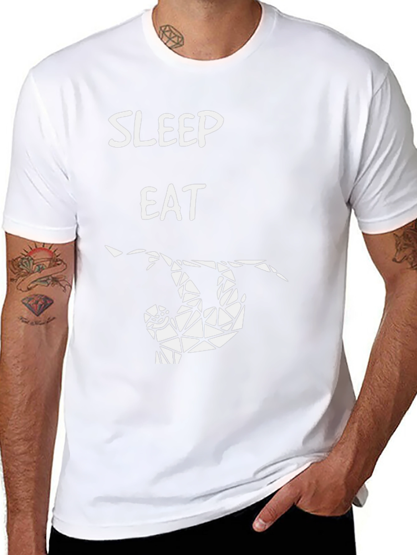 Sleep Eat Sloth T-Shirt - Geometric Design Casual Style