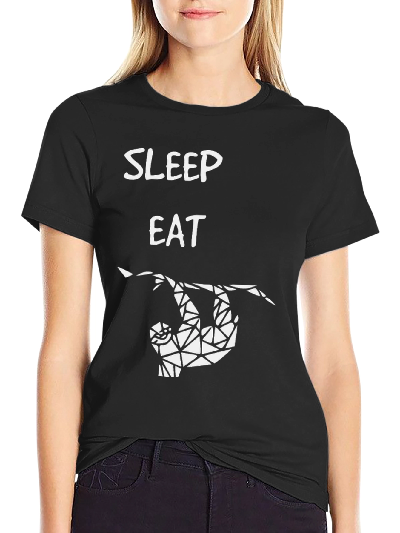 Sleep Eat Sloth T-Shirt - Geometric Design Casual Style