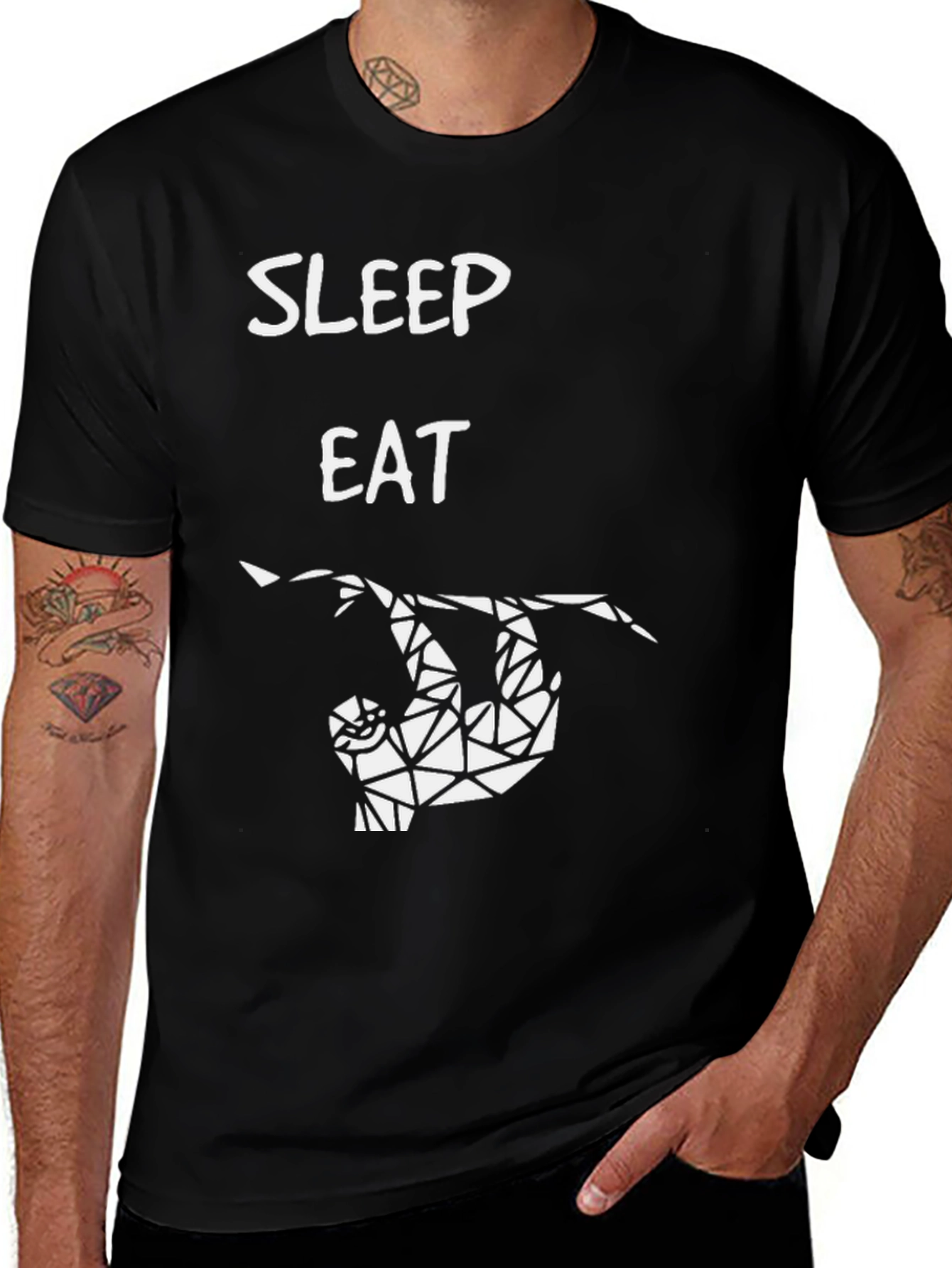 Sleep Eat Sloth T-Shirt - Geometric Design Casual Style