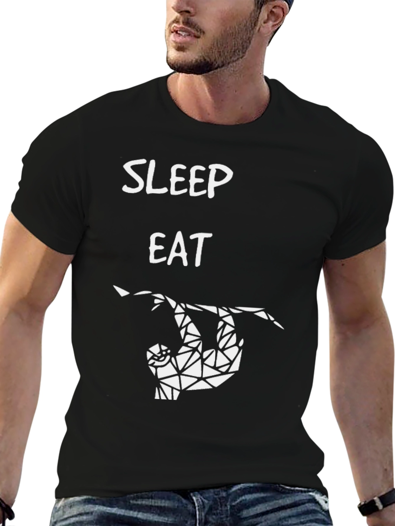 Sleep Eat Sloth T-Shirt - Geometric Design Casual Style