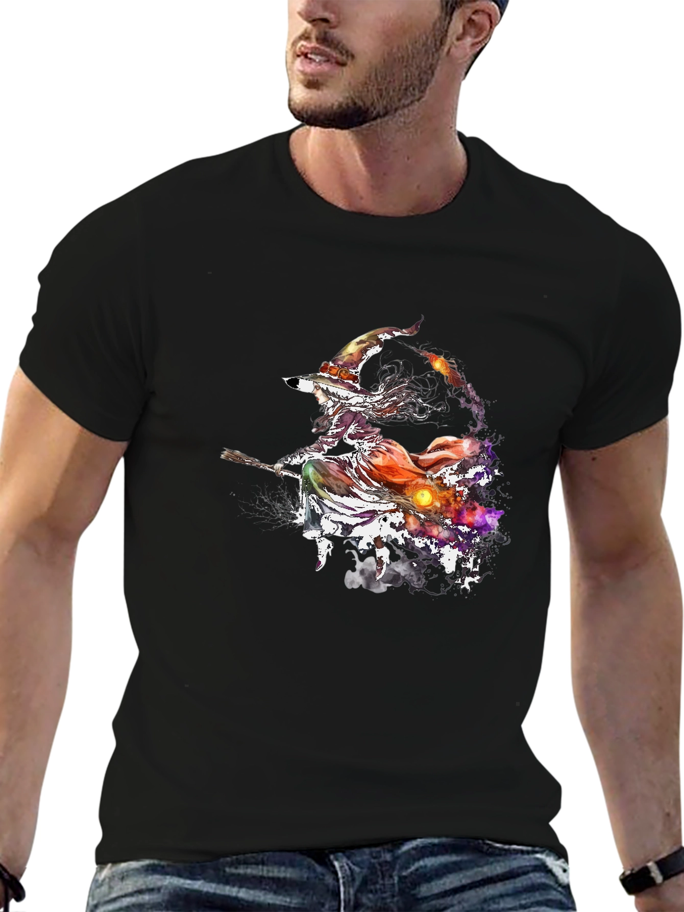 Witch on Broomstick Graphic T-Shirt - Halloween Tee