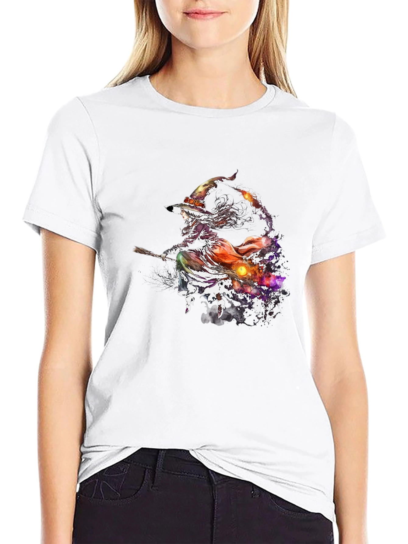 Witch on Broomstick Graphic T-Shirt - Halloween Tee