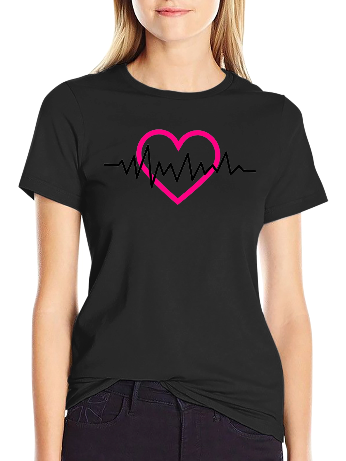 Heartbeat Heart Graphic Tee - Black