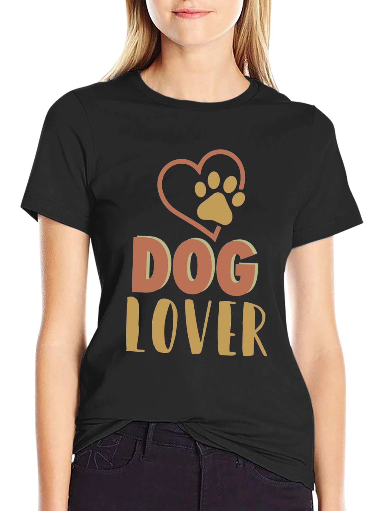 Dog Lover Graphic Print Black T-Shirt