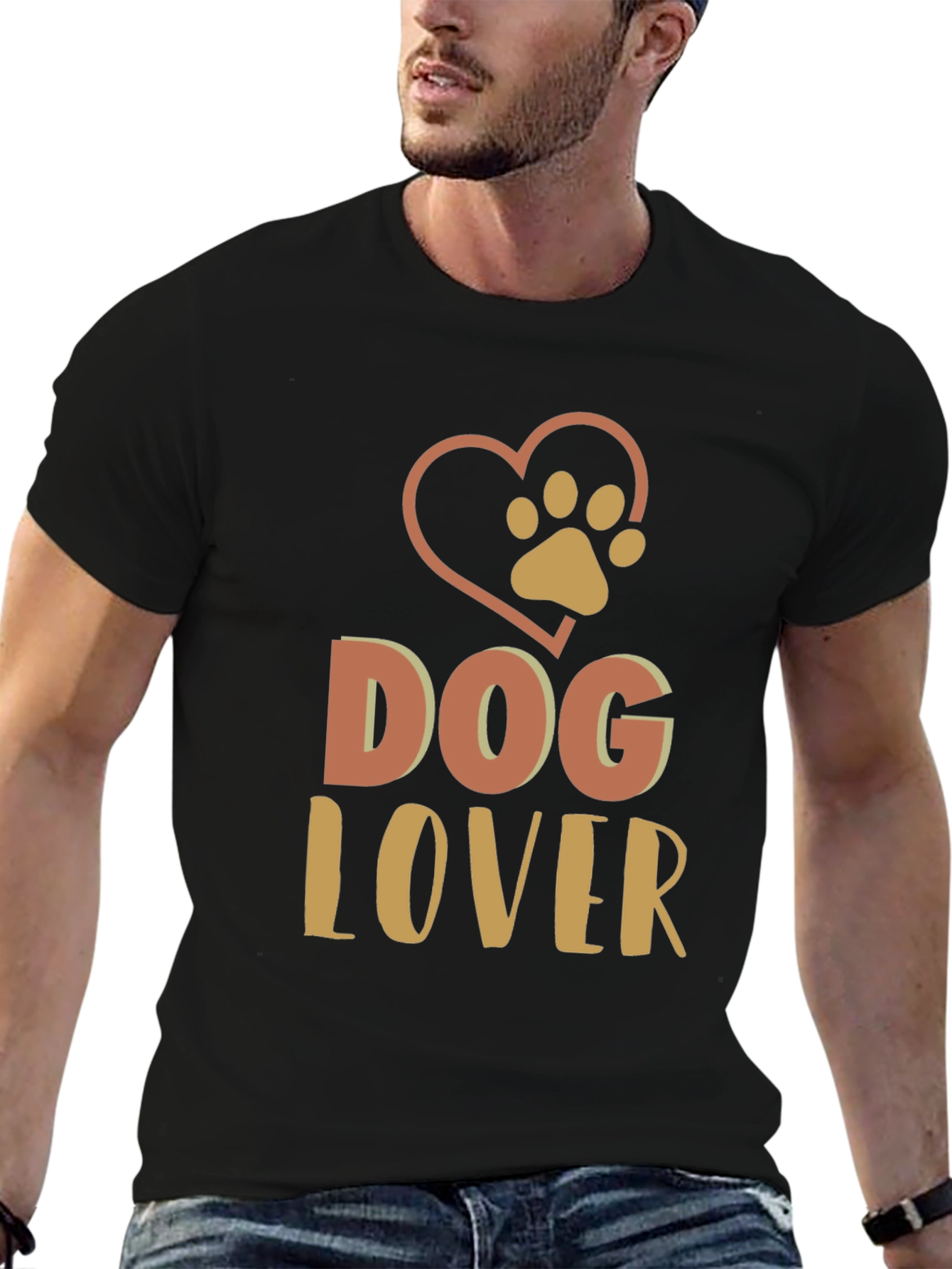 Dog Lover Graphic Print Black T-Shirt