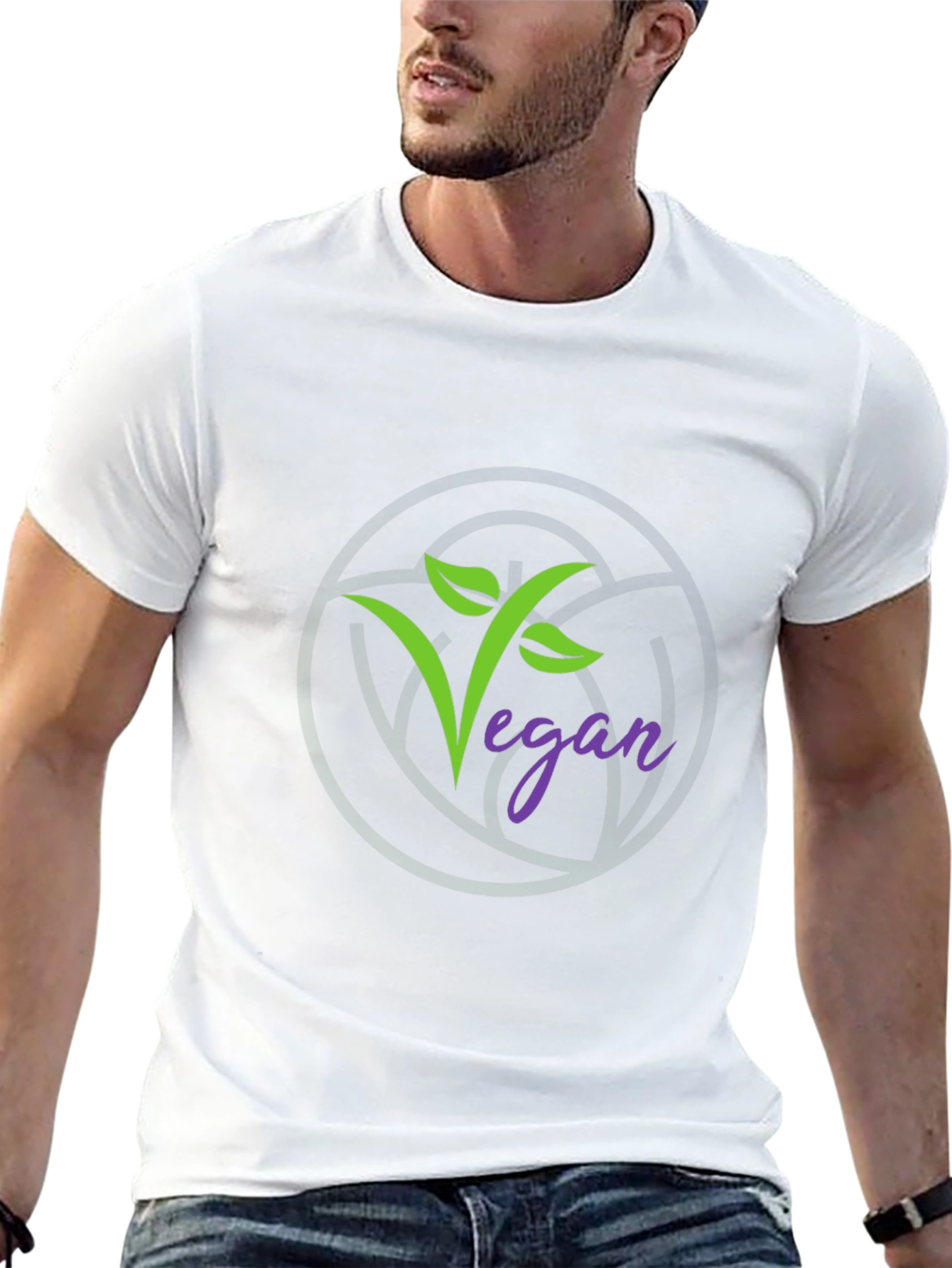 Vegan Black T-Shirt with Green and Purple Logo