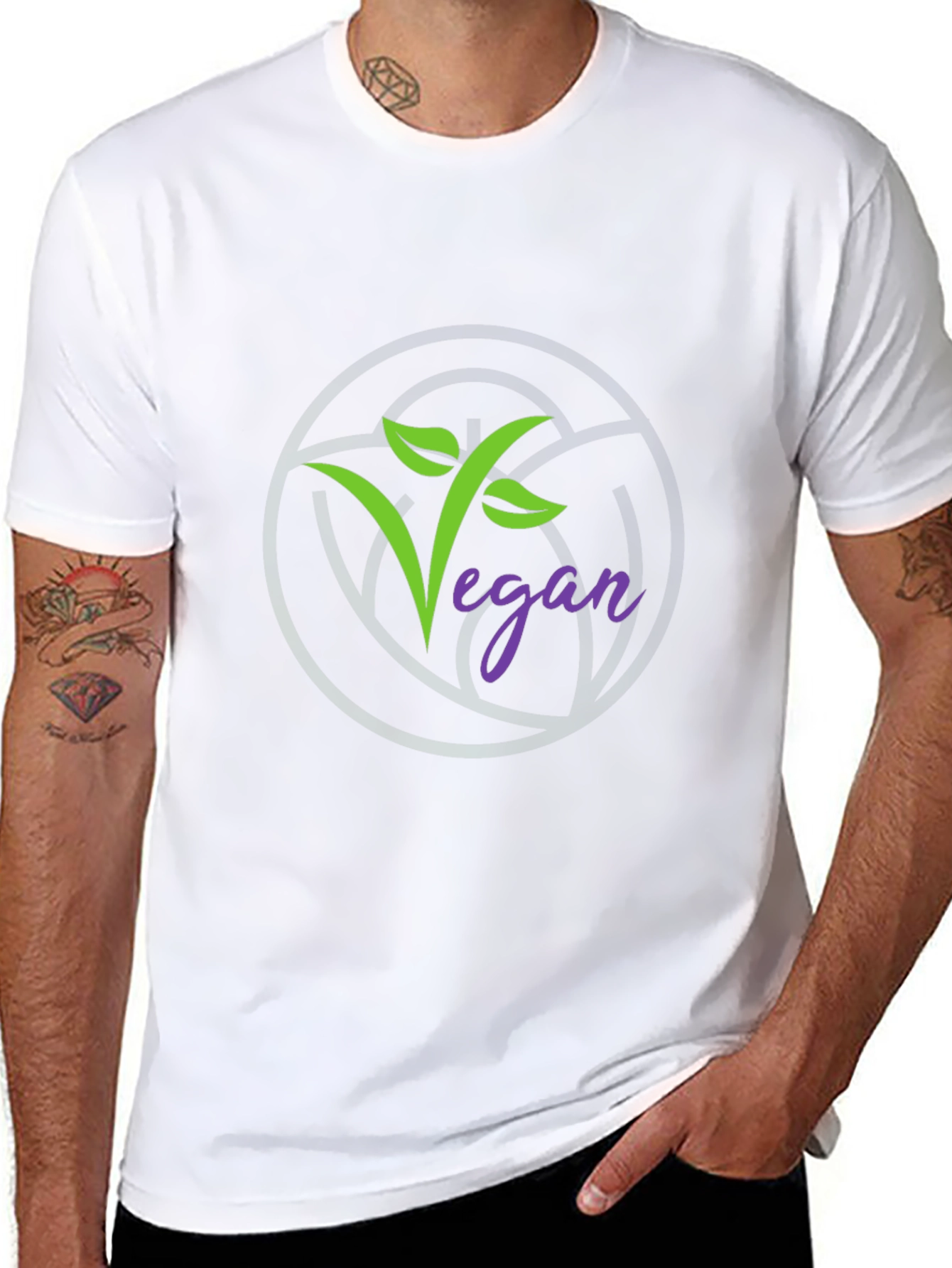 Vegan Black T-Shirt with Green and Purple Logo