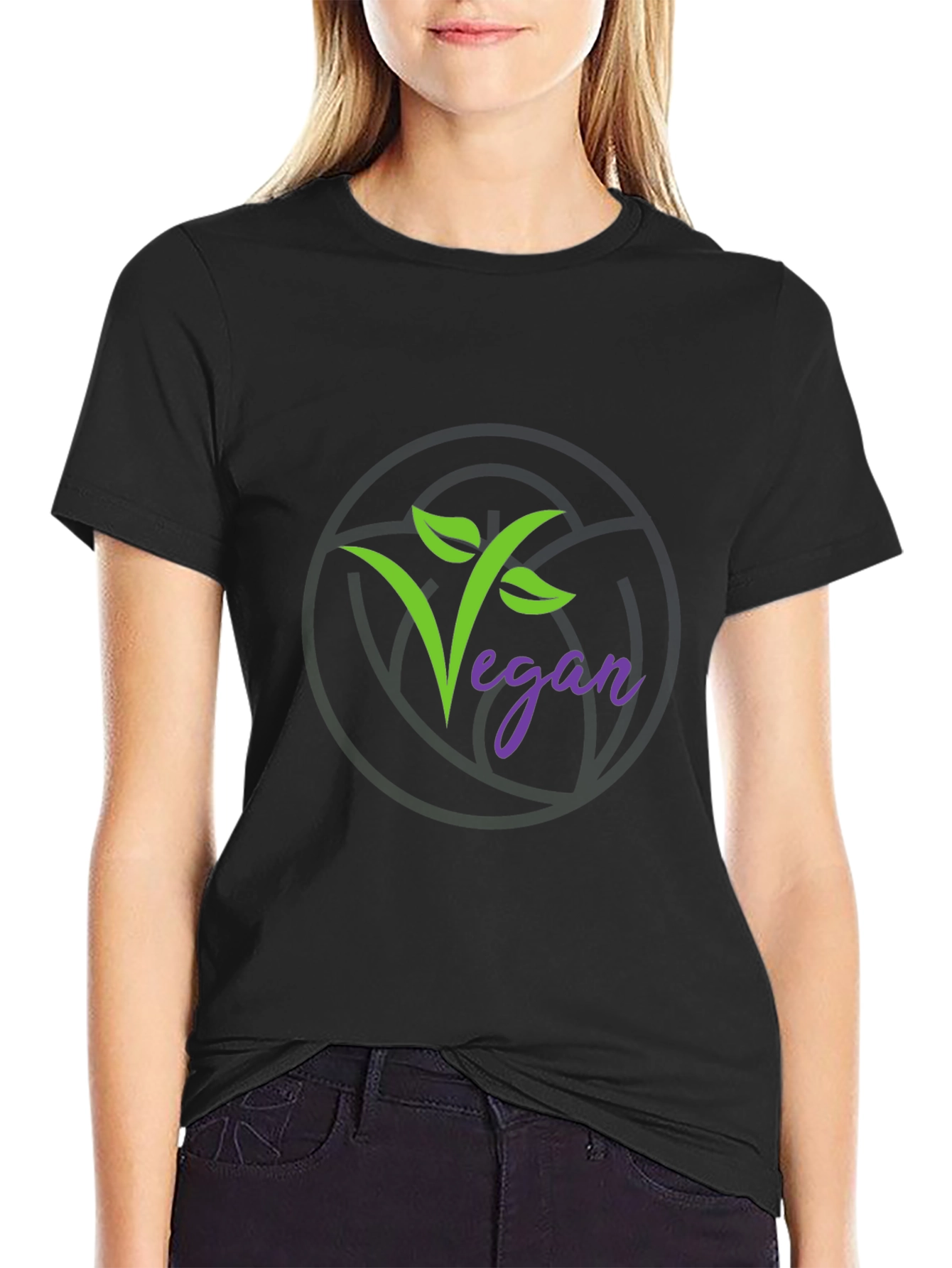 Vegan Black T-Shirt with Green and Purple Logo