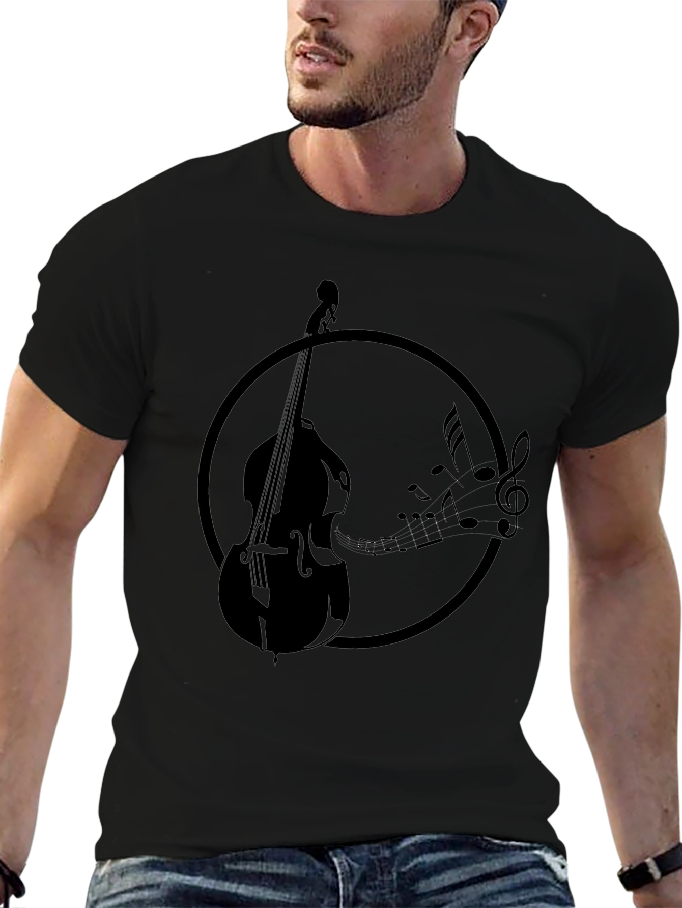 Bass & Music Notes T-Shirt - Black