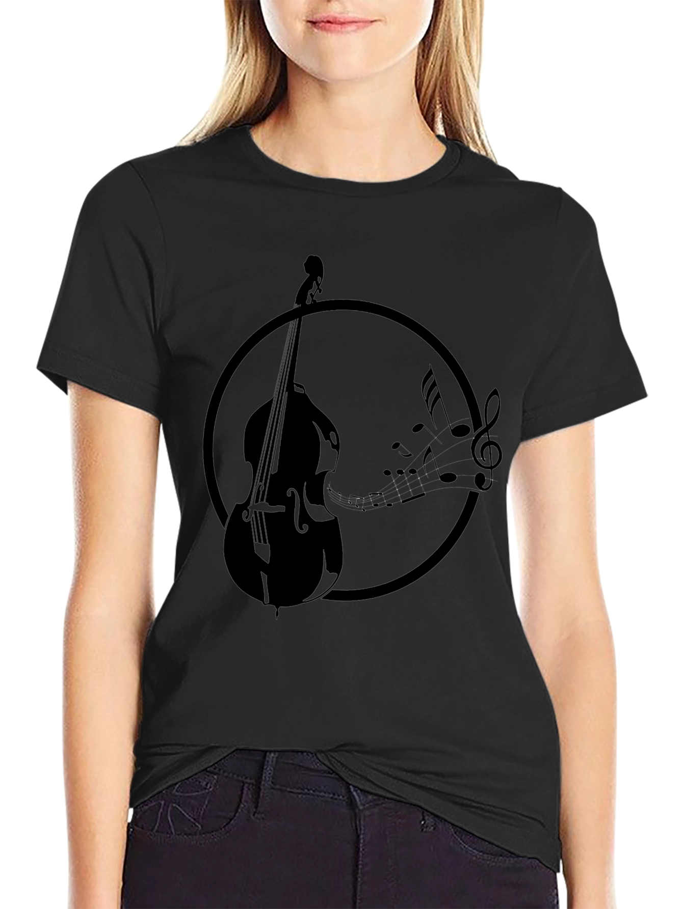 Bass & Music Notes T-Shirt - Black