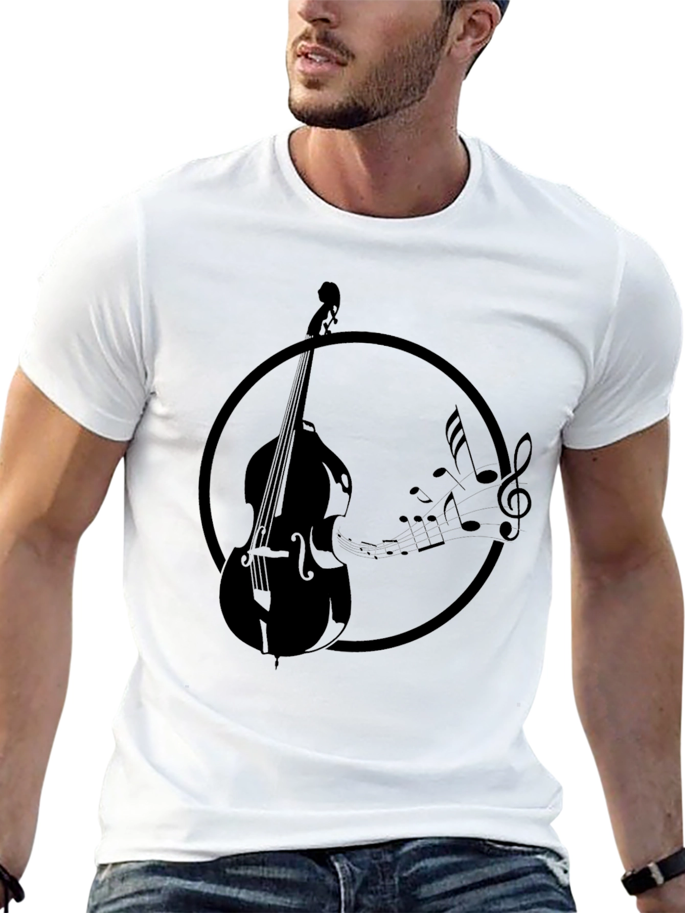 Bass & Music Notes T-Shirt - Black