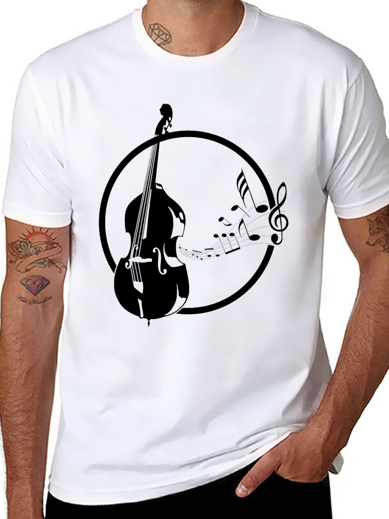 Bass & Music Notes T-Shirt - Black
