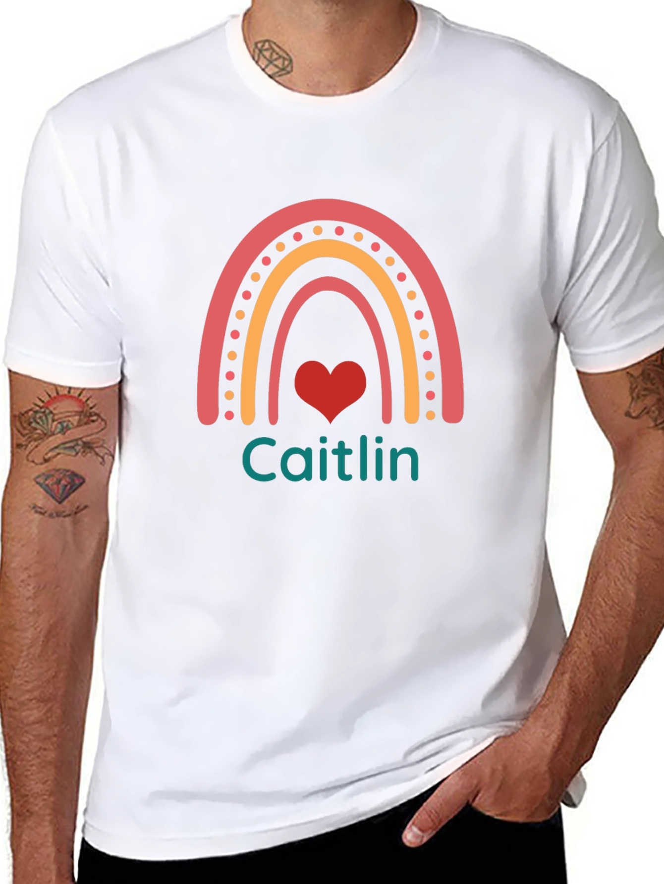 Caitlin Rainbow Heart Personalized T-Shirt