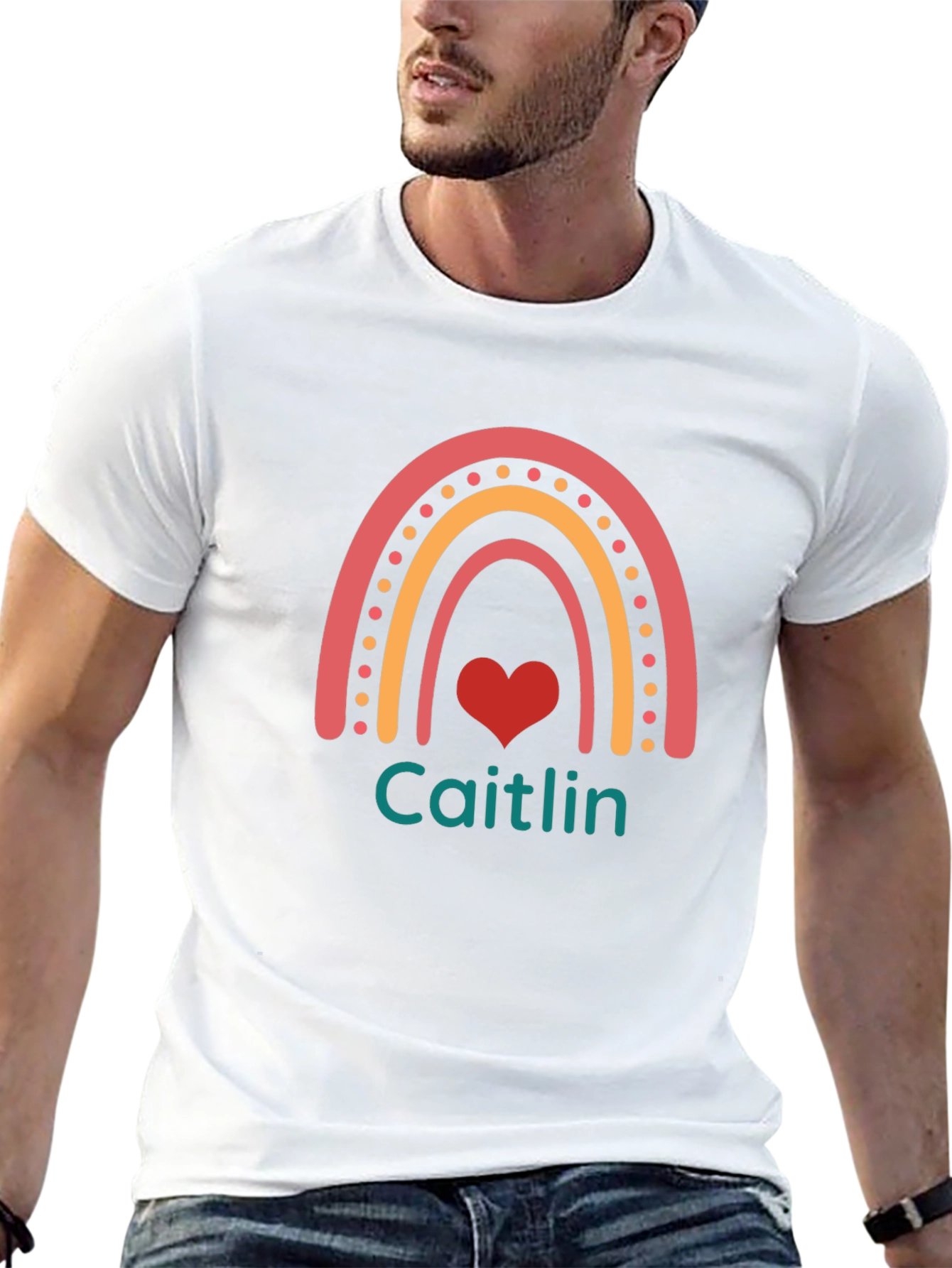 Caitlin Rainbow Heart Personalized T-Shirt