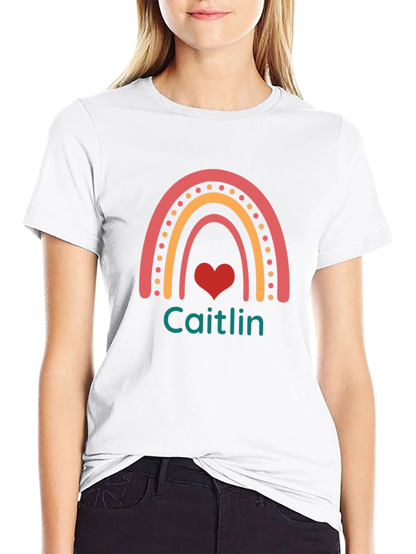Caitlin Rainbow Heart Personalized T-Shirt