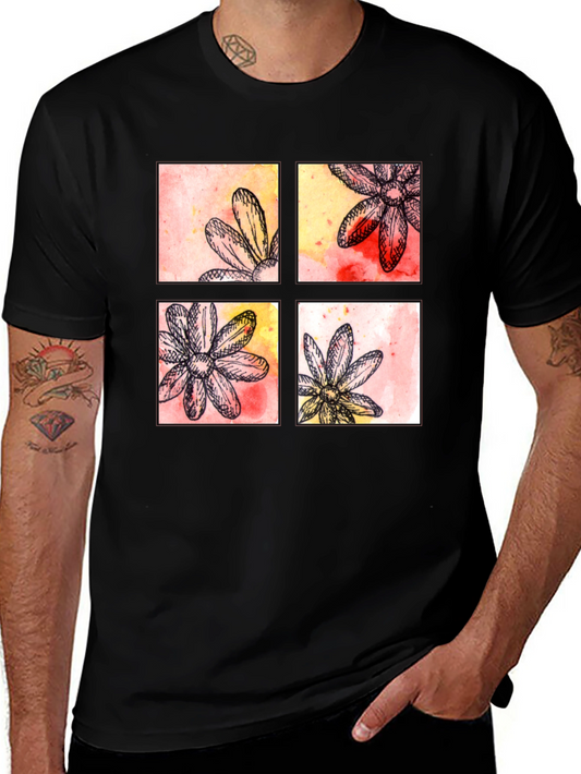 Floral Watercolor Graphic Tee - Stylish Black T-Shirt
