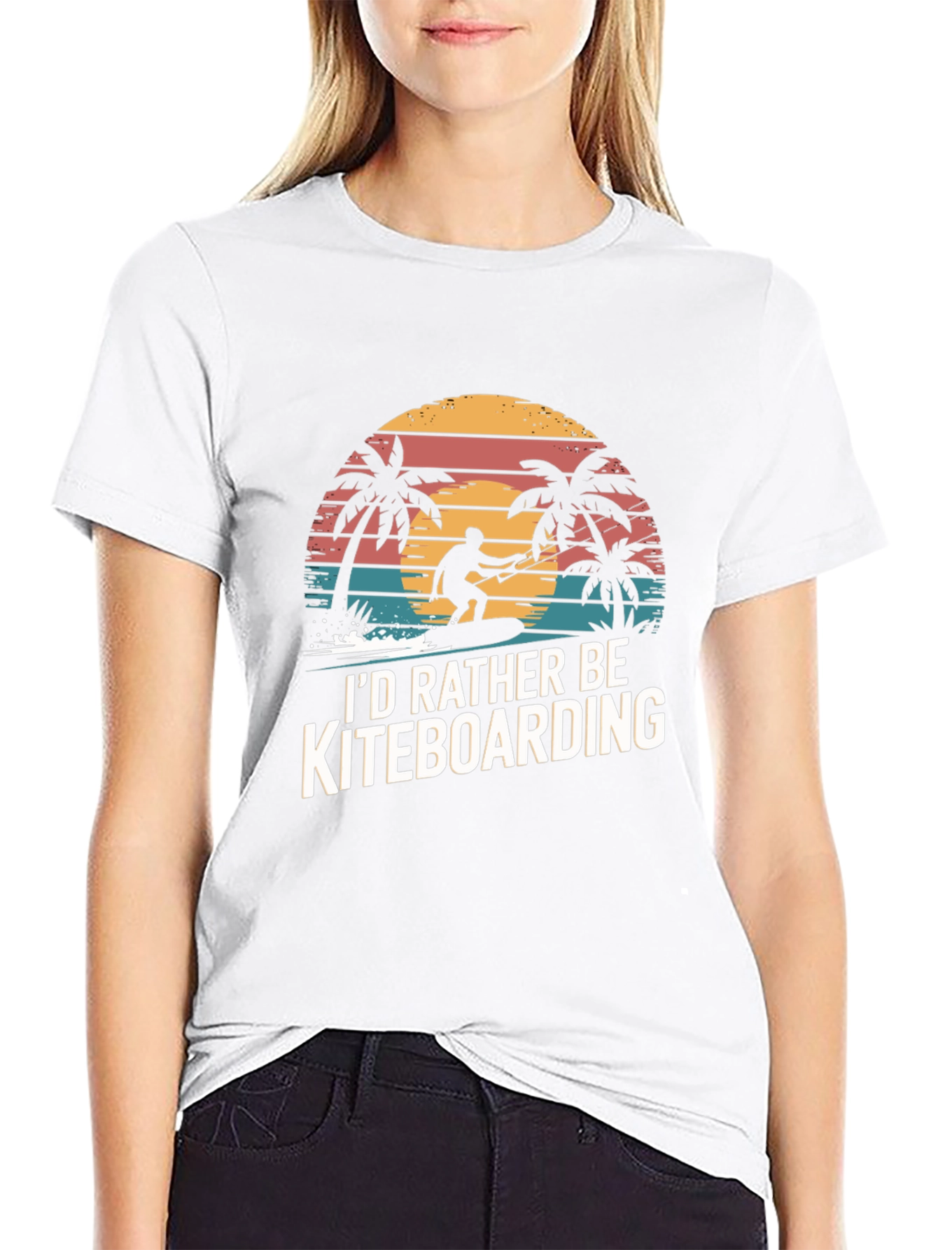 Kiteboarding T-Shirt - Palm Tree Sunset Design