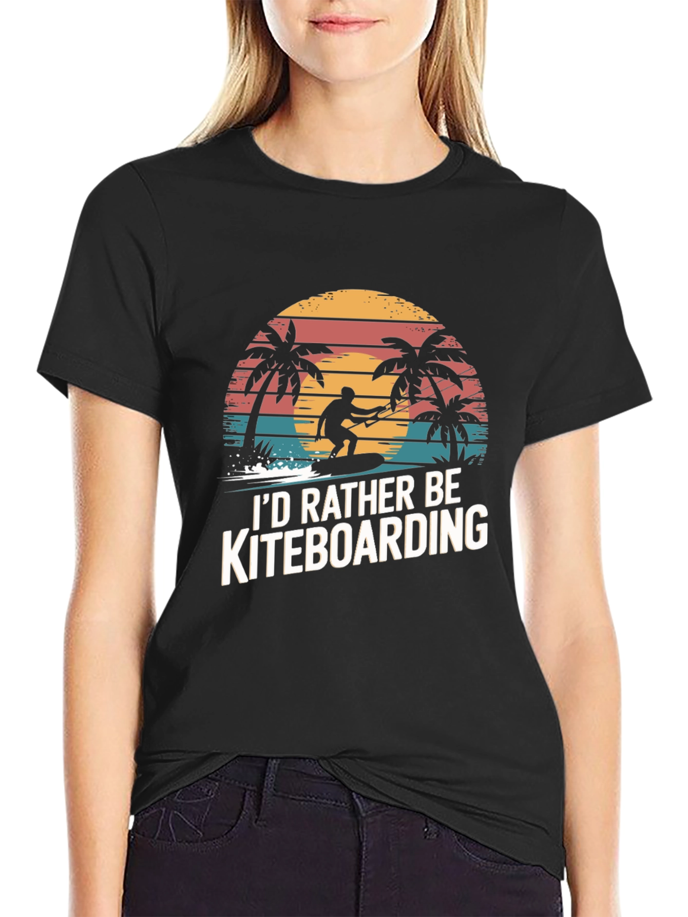 Kiteboarding T-Shirt - Palm Tree Sunset Design